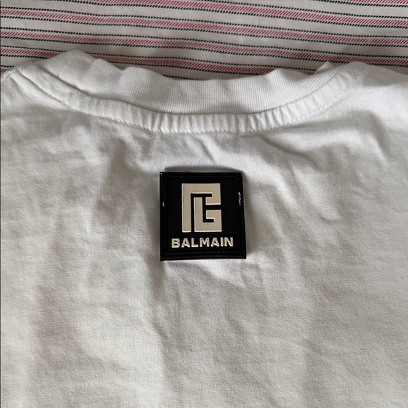 Balmain White Tee with Bold Black Lettering - Picture 4 of 5